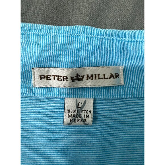 Peter Millar Shirt Men's Large Collared Short Sleeve Golf Polo Blue Mini Stripe - Picture 11 of 12